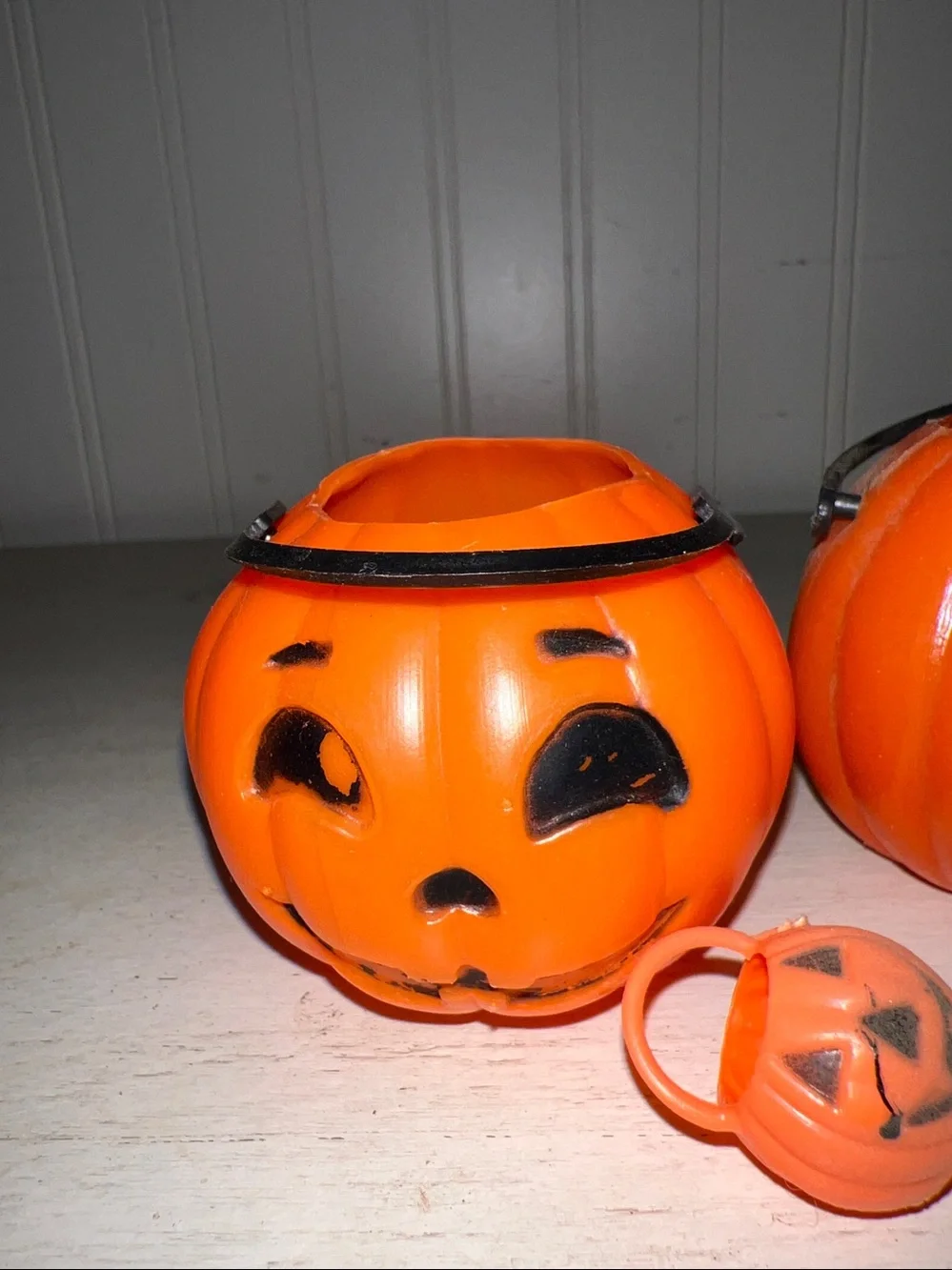 Vintage Blow mold mini Halloween candy pail pumpkin decoration